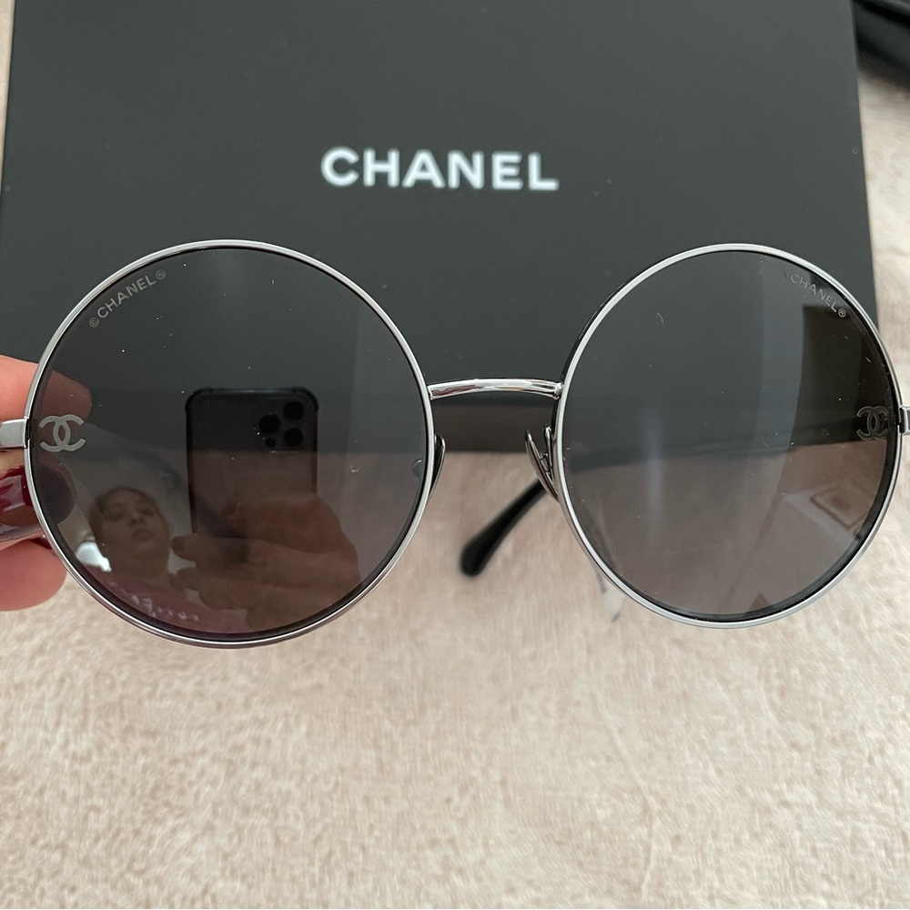 Chanel Round Sunglasses CH4268 Shiny Gunmetal/Brown brand new with tags